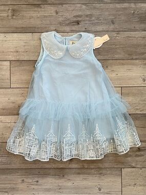 Doe A Dear | Round Collar Embroidery Mesh Skyline Dress | Size: 4T